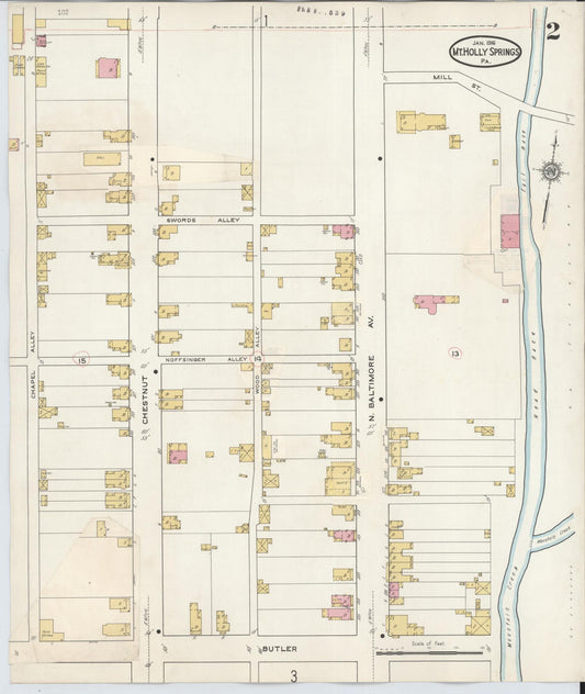 Sanborn Fire Insurance Map from Mount Holly Springs, Cumberland County, Pennsylvania (1929), Sheet #0002 - Historic Sanborn Fire Insurance Map Print, vintage old map wall art, antique decor, genealogy gift, Pennsylvania Pennsylvania map
