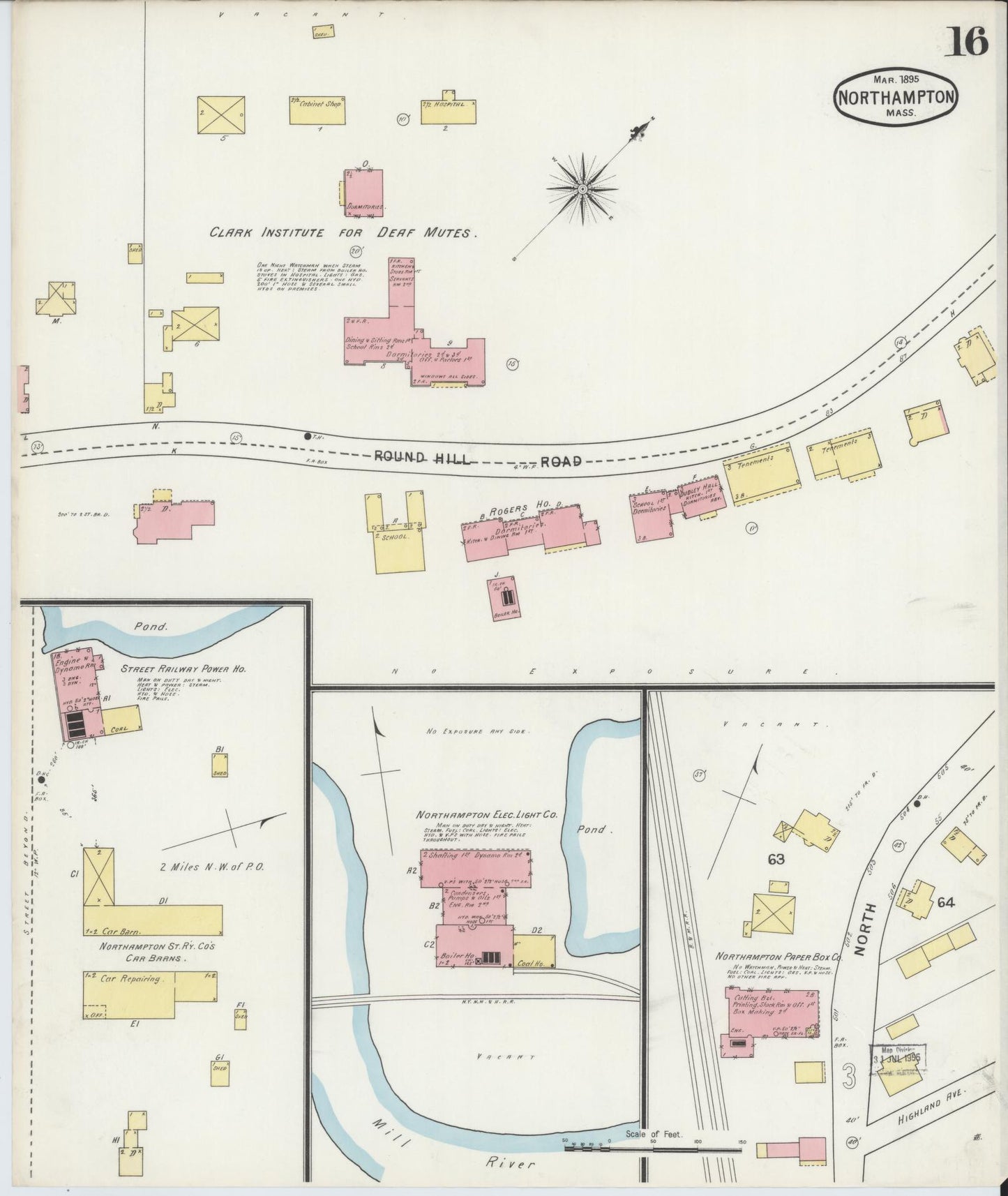 Sanborn Fire Insurance Map from Northampton, Hampshire County, Massachusetts (1895), Sheet #0016 - Historic Sanborn Fire Insurance Map Print, vintage old map wall art, antique decor, genealogy gift, Massachusetts Massachusetts map