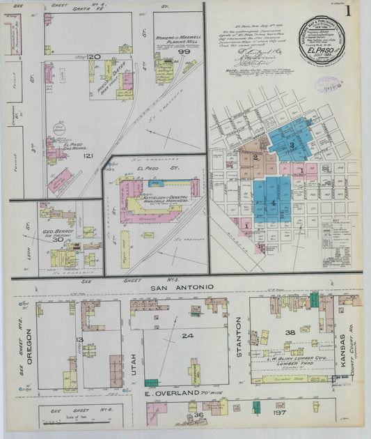 Sanborn Fire Insurance Map from El Paso, El Paso County, Texas (1885), Sheet #0001 - Complete Map Set gallery image, historic Sanborn map, vintage wall art, Texas Texas