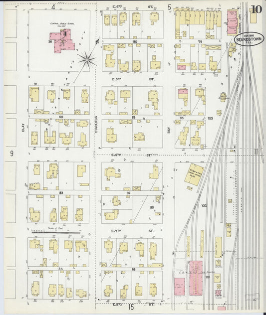Sanborn Fire Insurance Map from Beardstown, Cass County, Illinois (1906), Sheet #0010 - Historic Sanborn Fire Insurance Map Print, vintage old map wall art, antique decor, genealogy gift, Illinois Illinois map