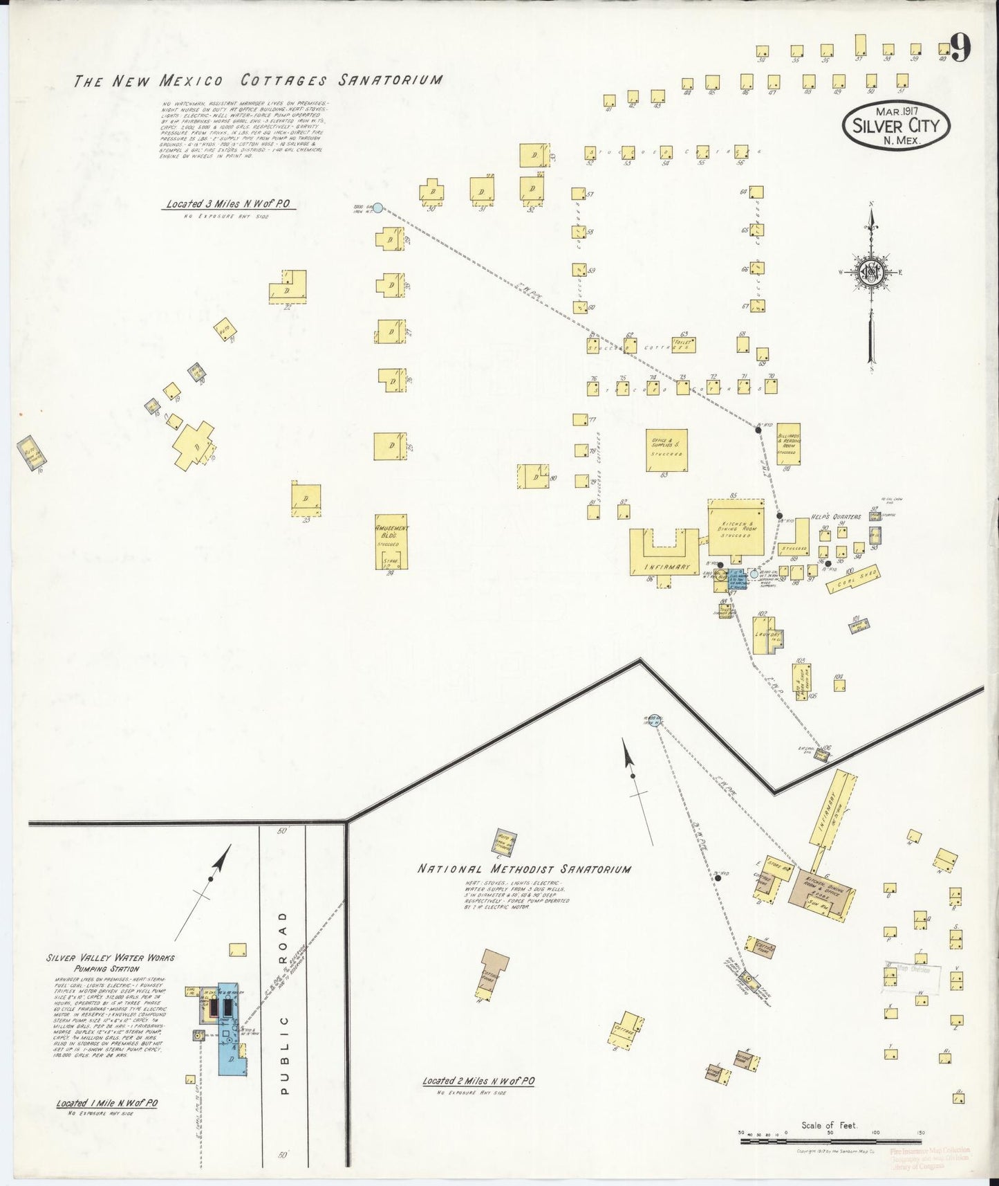 Sanborn Fire Insurance Map from Silver City, Grant County, New Mexico (1917), Sheet #0009 - Historic Sanborn Fire Insurance Map Print, vintage old map wall art, antique decor, genealogy gift, New Mexico New Mexico map