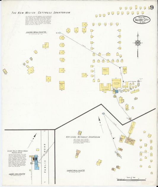 Sanborn Fire Insurance Map from Silver City, Grant County, New Mexico (1917), Sheet #0009 - Historic Sanborn Fire Insurance Map Print, vintage old map wall art, antique decor, genealogy gift, New Mexico New Mexico map