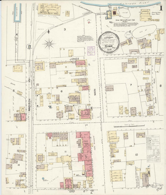 Sanborn Fire Insurance Map from Yuma, Yuma County, Arizona (1901), Sheet #0001 - Historic Sanborn Fire Insurance Map Print, vintage old map wall art, antique decor, genealogy gift, Arizona Arizona map