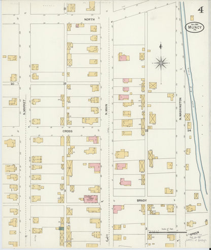 Sanborn Fire Insurance Map from Muncy, Lycoming County, Pennsylvania (1901), Sheet #0004 - Historic Sanborn Fire Insurance Map Print, vintage old map wall art, antique decor, genealogy gift, Pennsylvania Pennsylvania map