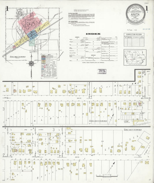 Sanborn Fire Insurance Map from Anita, Cass County, Iowa (1938), Sheet #0001 - Historic Sanborn Fire Insurance Map Print