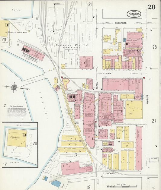 Sanborn Fire Insurance Map from Kenosha, Kenosha County, Wisconsin (1911), Sheet #0020 - Historic Sanborn Fire Insurance Map Print, vintage old map wall art, antique decor, genealogy gift, Wisconsin Wisconsin map