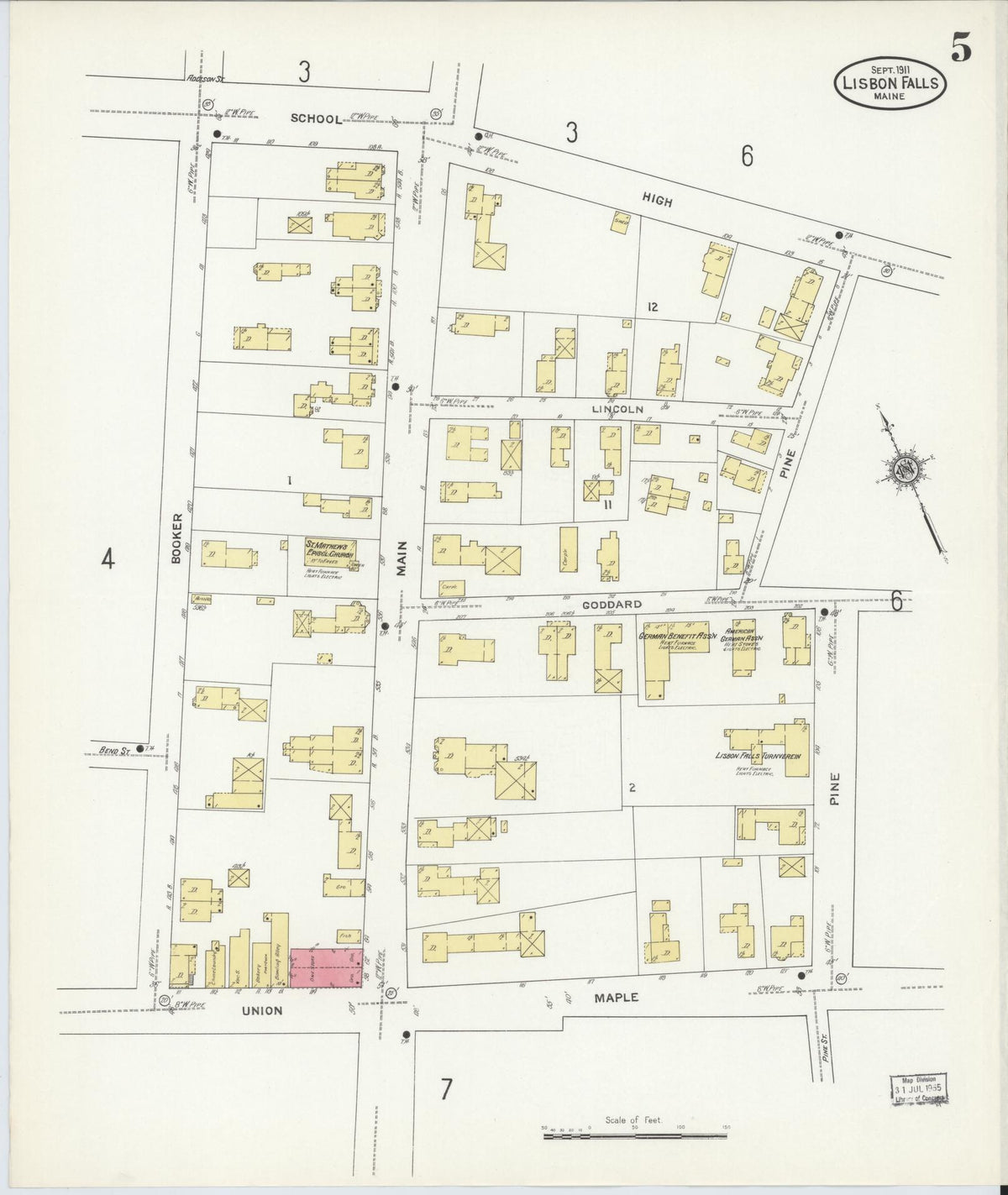 Sanborn Fire Insurance Map from Lisbon Falls, Androscoggin County, Maine (1911), Sheet #0005 - Complete Map Set gallery image, historic Sanborn map, vintage wall art, Maine Maine