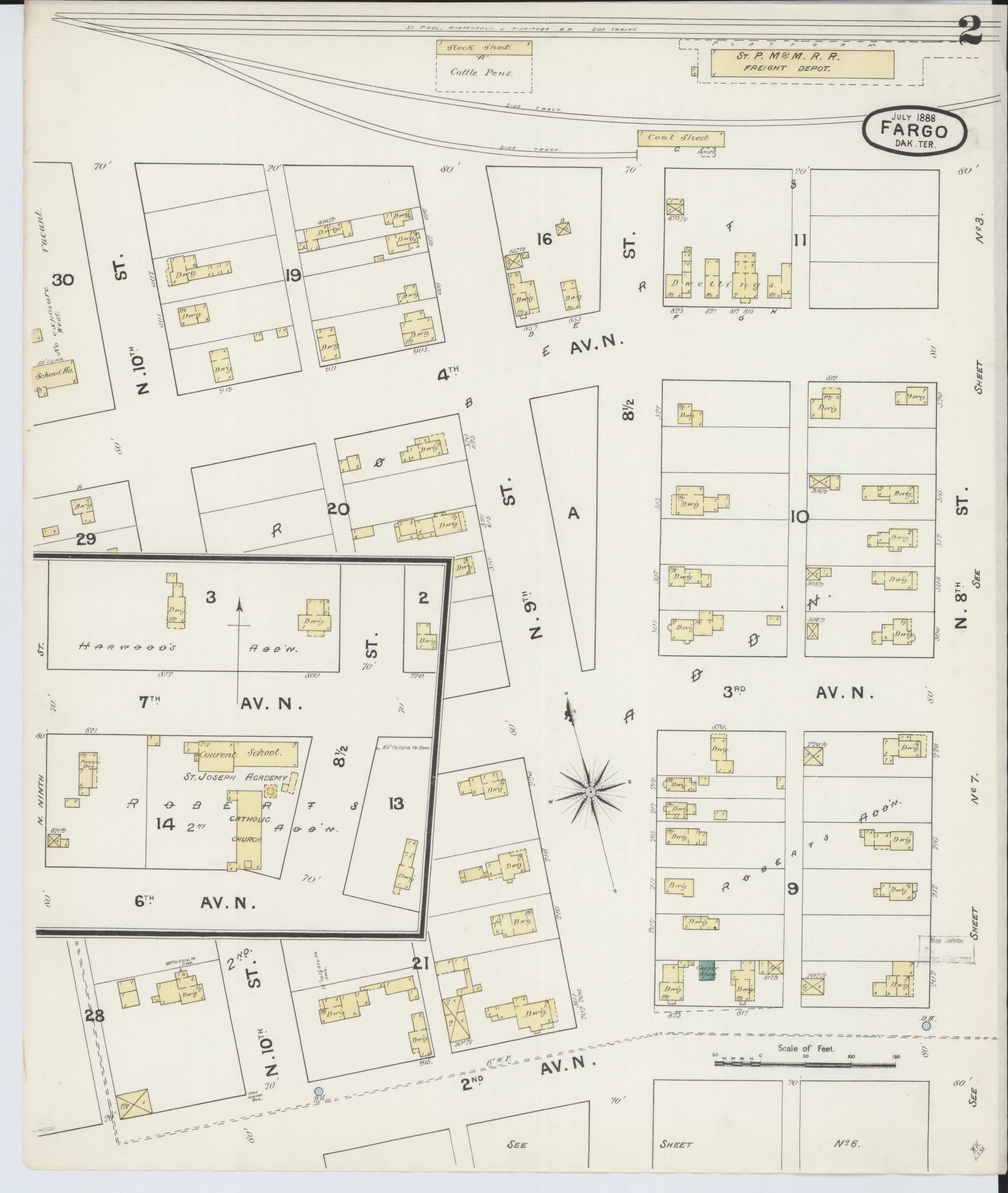 Sanborn Fire Insurance Map from Fargo, Cass County, North Dakota (1888), Sheet #0002 - Historic Sanborn Fire Insurance Map Print, vintage old map wall art, antique decor, genealogy gift, North Dakota North Dakota map