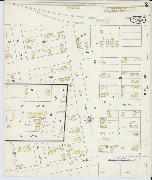 Sanborn Fire Insurance Map from Fargo, Cass County, North Dakota (1888), Sheet #0002 - Historic Sanborn Fire Insurance Map Print, vintage old map wall art, antique decor, genealogy gift, North Dakota North Dakota map