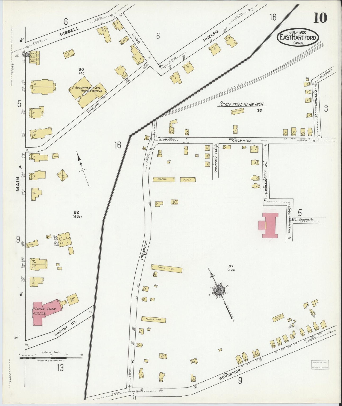 Sanborn Fire Insurance Map from East Hartford, Hartford County, Connecticut (1920), Sheet #0010 - Historic Sanborn Fire Insurance Map Print, vintage old map wall art, antique decor, genealogy gift, Connecticut Connecticut map