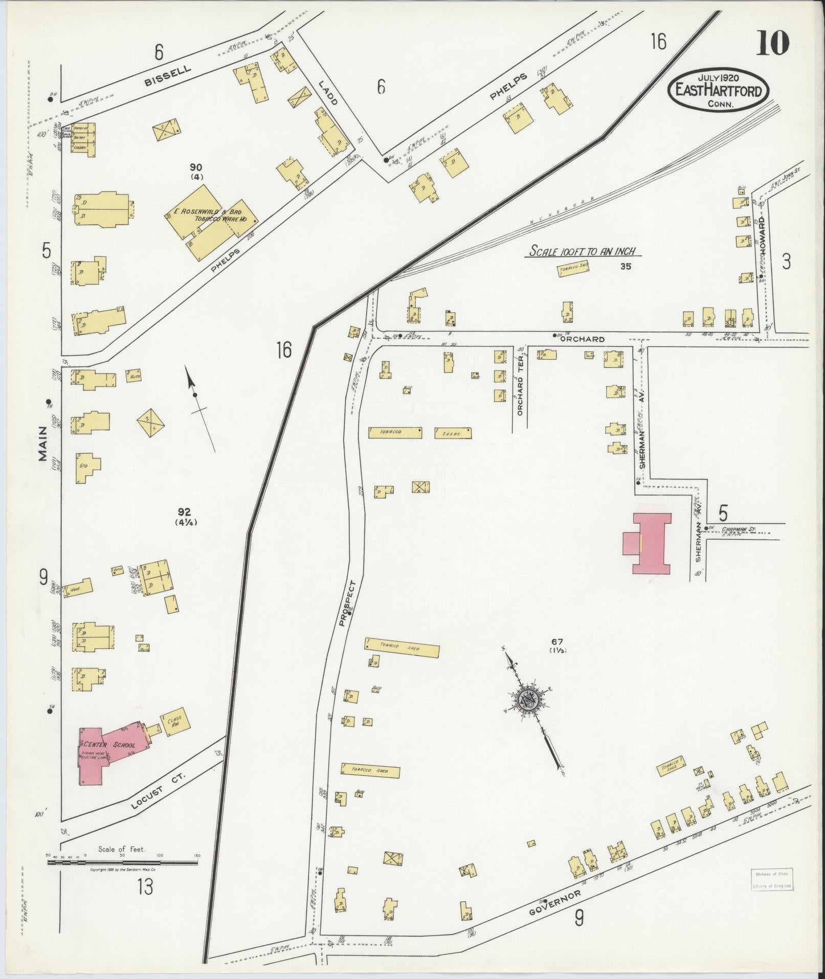 Sanborn Fire Insurance Map from East Hartford, Hartford County, Connecticut (1920), Sheet #0010 - Historic Sanborn Fire Insurance Map Print, vintage old map wall art, antique decor, genealogy gift, Connecticut Connecticut map