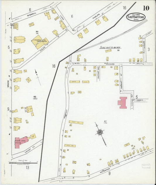 Sanborn Fire Insurance Map from East Hartford, Hartford County, Connecticut (1920), Sheet #0010 - Historic Sanborn Fire Insurance Map Print, vintage old map wall art, antique decor, genealogy gift, Connecticut Connecticut map