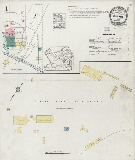 Sanborn Fire Insurance Map from Boerne, Kendall County, Texas (1924), Sheet #0001 - Historic Sanborn Fire Insurance Map Print, vintage old map wall art, antique decor, genealogy gift, Texas Texas map