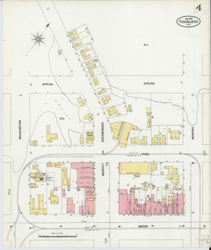Sanborn Fire Insurance Map from Tuscaloosa, Tuscaloosa County, Alabama (1899), Sheet #0004 - Complete Map Set gallery image, historic Sanborn map, vintage wall art, Alabama Alabama