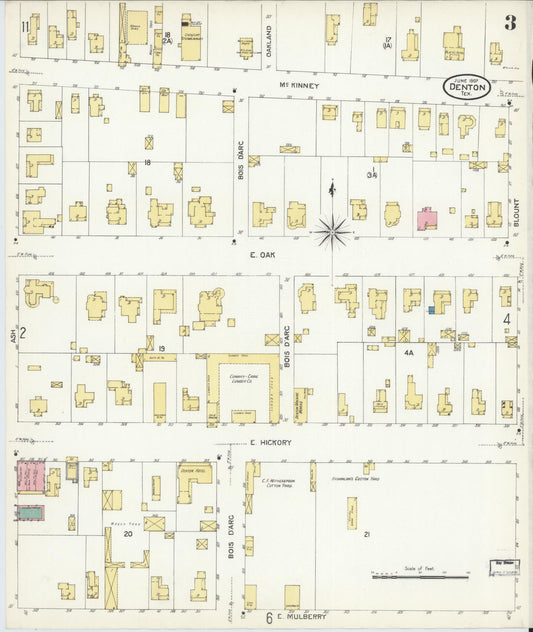 Sanborn Fire Insurance Map from Denton, Denton County, Texas (1907), Sheet #0003 - Historic Sanborn Fire Insurance Map Print, vintage old map wall art, antique decor, genealogy gift, Texas Texas map
