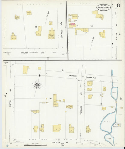 Sanborn Fire Insurance Map from Hempstead, Nassau County, New York (1909), Sheet #0008 - Historic Sanborn Fire Insurance Map Print, vintage old map wall art, antique decor, genealogy gift, New York New York map