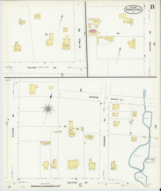 Sanborn Fire Insurance Map from Hempstead, Nassau County, New York (1909), Sheet #0008 - Historic Sanborn Fire Insurance Map Print, vintage old map wall art, antique decor, genealogy gift, New York New York map