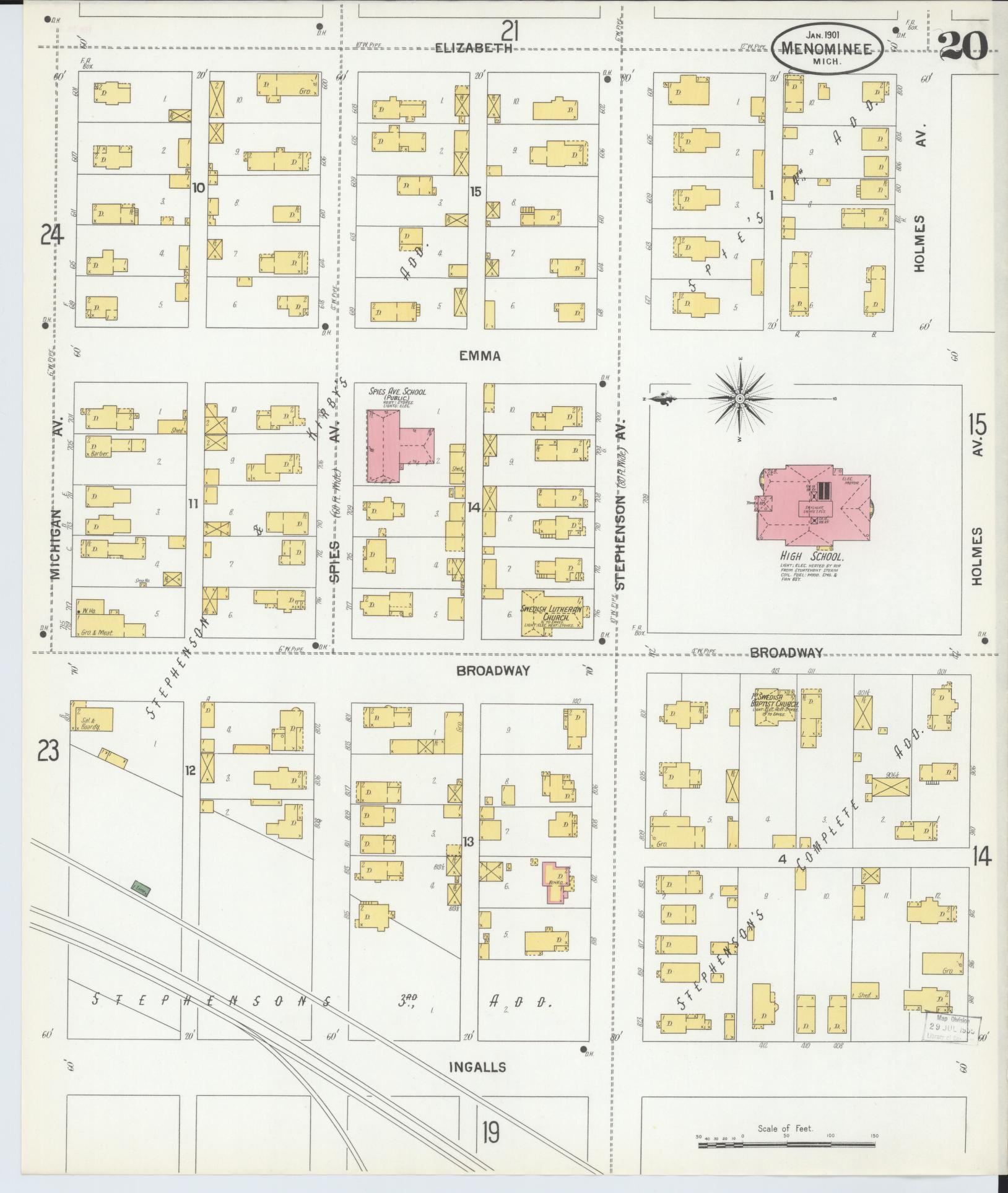 Sanborn Fire Insurance Map from Menominee, Menominee County, Michigan (1901), Sheet #0020 - Complete Map Set gallery image, historic Sanborn map, vintage wall art, Michigan Michigan