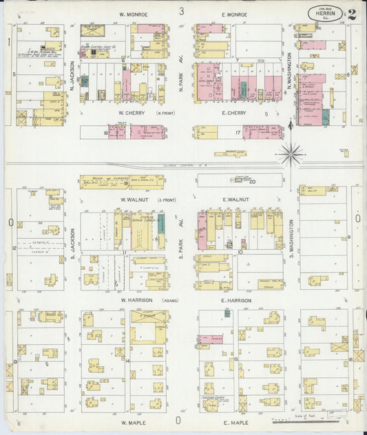 Sanborn Fire Insurance Map from Herrin, Williamson County, Illinois (1905), Sheet #0002 - Historic Sanborn Fire Insurance Map Print, vintage old map wall art, antique decor, genealogy gift, Illinois Illinois map