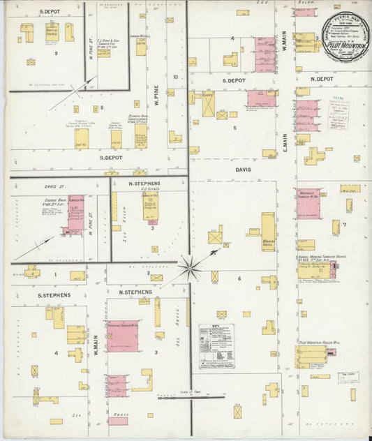 Sanborn Fire Insurance Map from Pilot Mountain, Surry County, North Carolina (1900), Sheet #0001 - Historic Sanborn Fire Insurance Map Print, vintage old map wall art, antique decor, genealogy gift, North Carolina North Carolina map