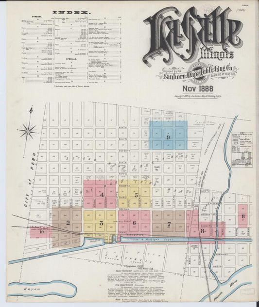 Sanborn Fire Insurance Map from La Salle, La Salle County, Illinois (1888), Sheet #0001 - Historic Sanborn Fire Insurance Map Print, vintage old map wall art, antique decor, genealogy gift, Illinois Illinois map