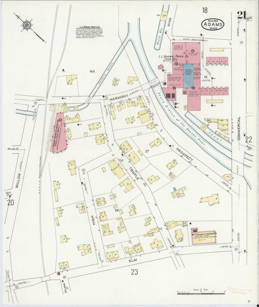 Sanborn Fire Insurance Map from Adams, Berkshire County, Massachusetts (1914), Sheet #0021 - Historic Sanborn Fire Insurance Map Print, vintage old map wall art, antique decor, genealogy gift, Massachusetts Massachusetts map