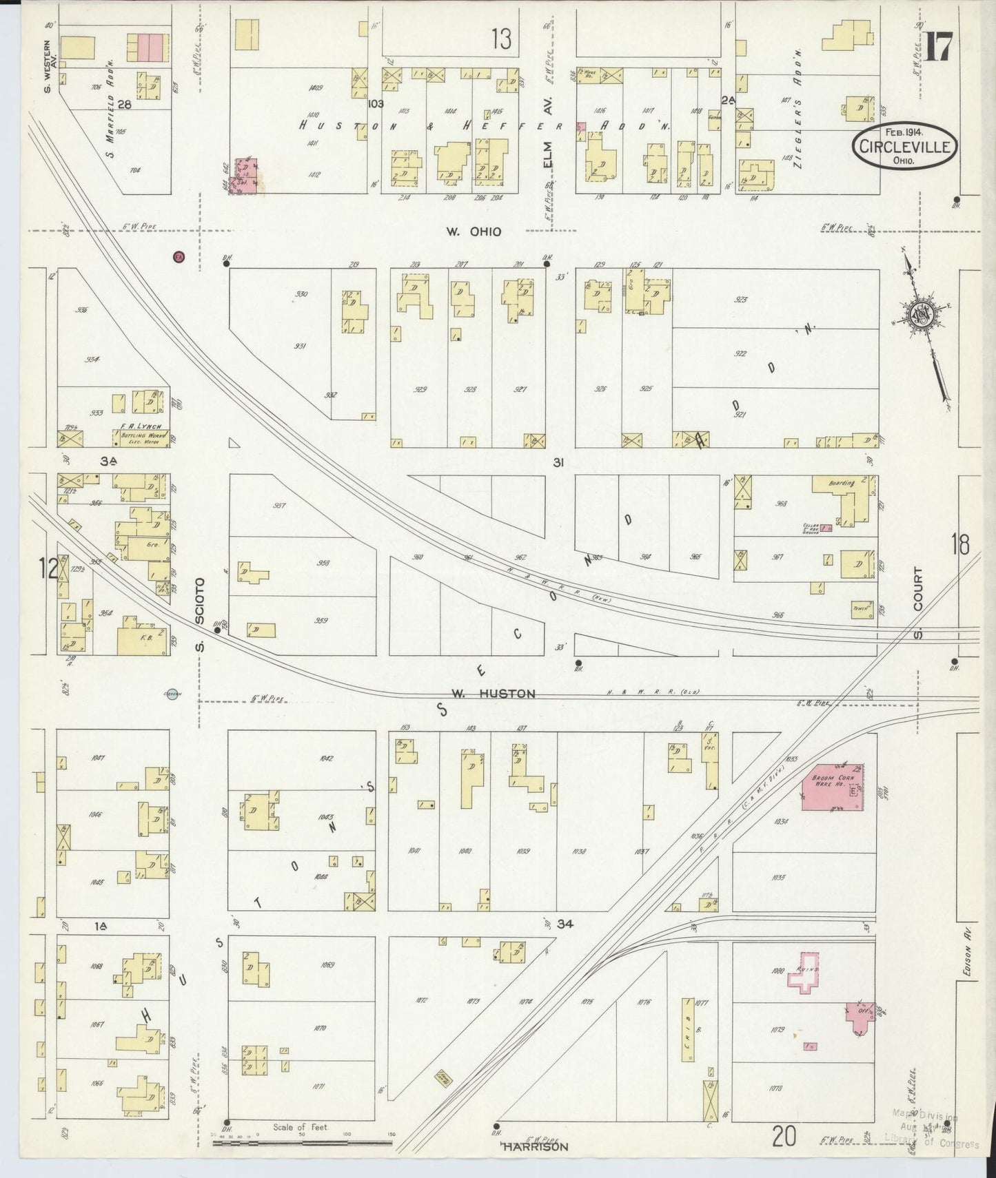 Sanborn Fire Insurance Map from Circleville, Pickaway County, Ohio (1914), Sheet #0017 - Historic Sanborn Fire Insurance Map Print, vintage old map wall art, antique decor, genealogy gift, Ohio Ohio map