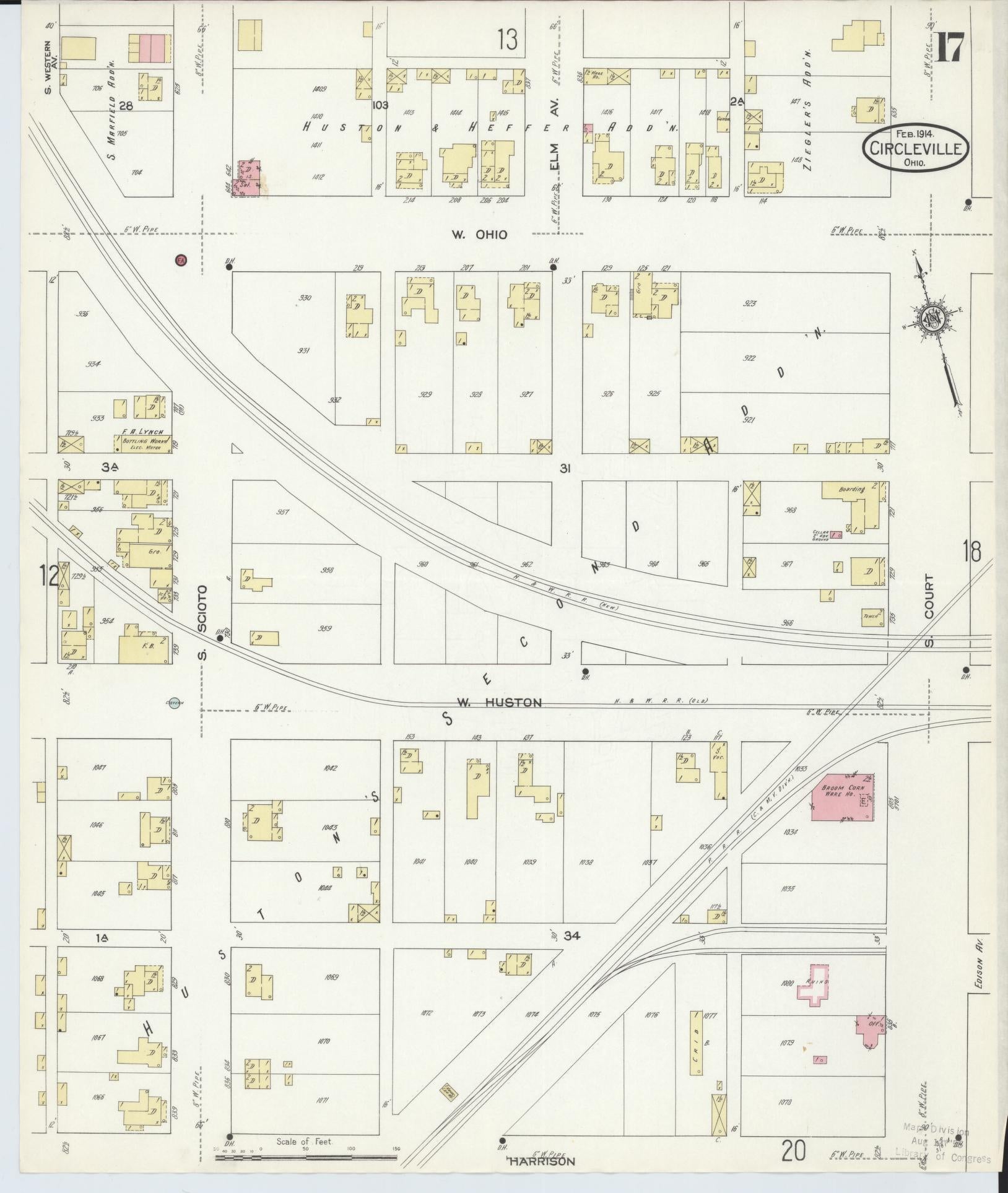 Sanborn Fire Insurance Map from Circleville, Pickaway County, Ohio (1914), Sheet #0017 - Historic Sanborn Fire Insurance Map Print, vintage old map wall art, antique decor, genealogy gift, Ohio Ohio map