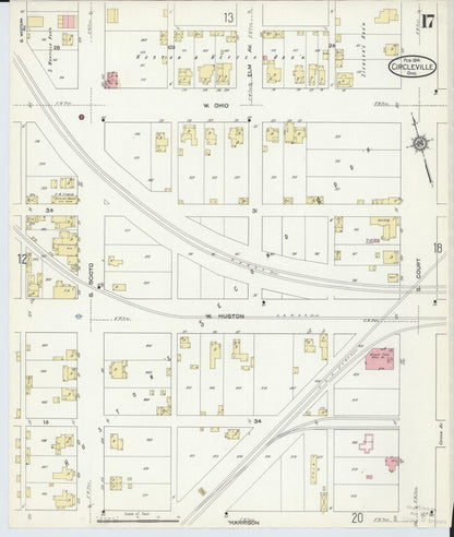 Sanborn Fire Insurance Map from Circleville, Pickaway County, Ohio (1914), Sheet #0017 - Historic Sanborn Fire Insurance Map Print, vintage old map wall art, antique decor, genealogy gift, Ohio Ohio map