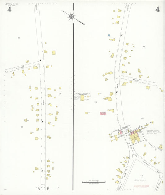 Sanborn Fire Insurance Map from Norton, Bristol County, Massachusetts (1937), Sheet #0004 - Historic Sanborn Fire Insurance Map Print, vintage old map wall art, antique decor, genealogy gift, Massachusetts Massachusetts map