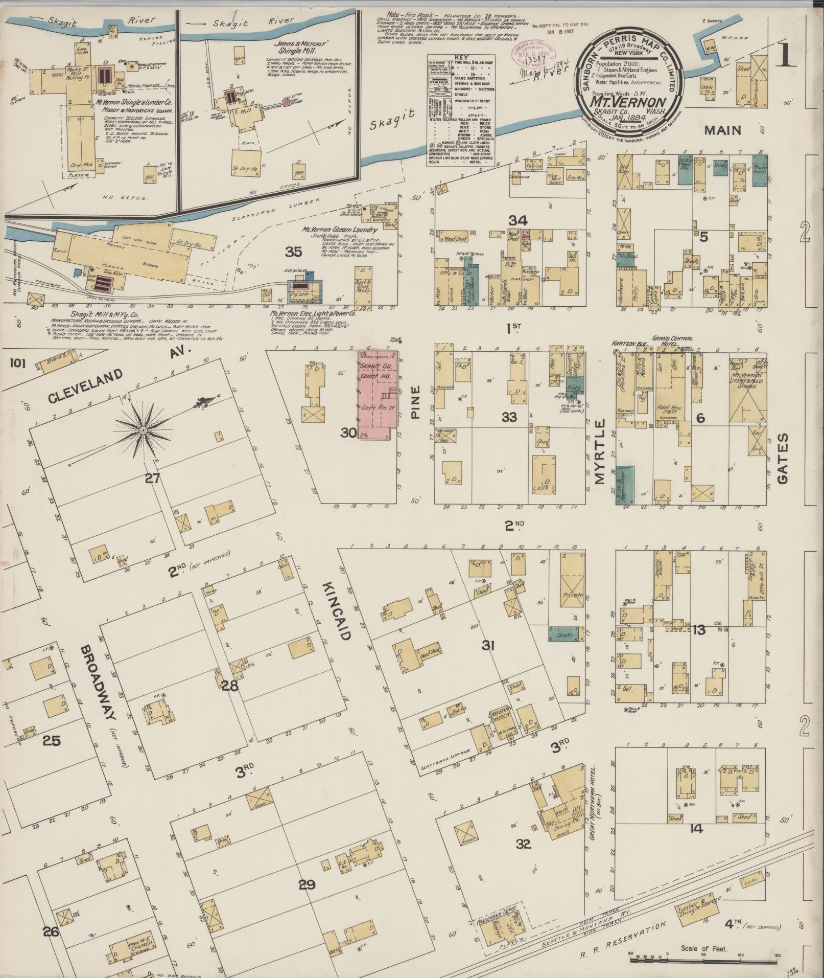 Sanborn Fire Insurance Map from Mount Vernon, Skagit County, Washington (1894), Sheet #0001 - Complete Map Set gallery image, historic Sanborn map, vintage wall art, Washington Washington