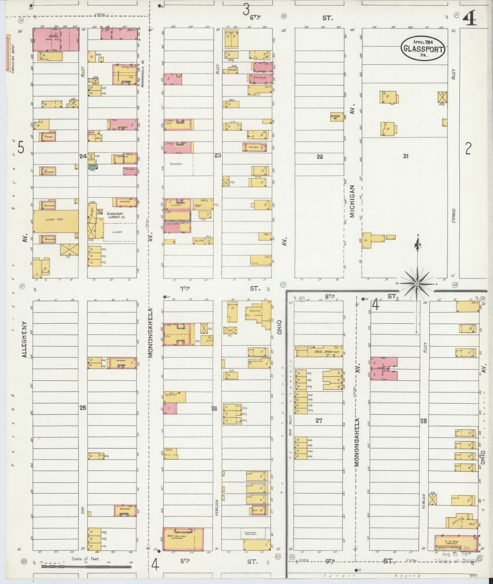 Sanborn Fire Insurance Map from Glassport, Allegheny County, Pennsylvania (1904), Sheet #0004 - Historic Sanborn Fire Insurance Map Print, vintage old map wall art, antique decor, genealogy gift, Pennsylvania Pennsylvania map