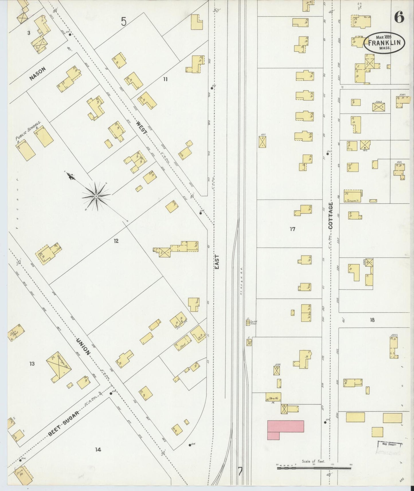 Sanborn Fire Insurance Map from Franklin, Norfolk County, Massachusetts (1899), Sheet #0006 - Complete Map Set gallery image, historic Sanborn map, vintage wall art, Massachusetts Massachusetts