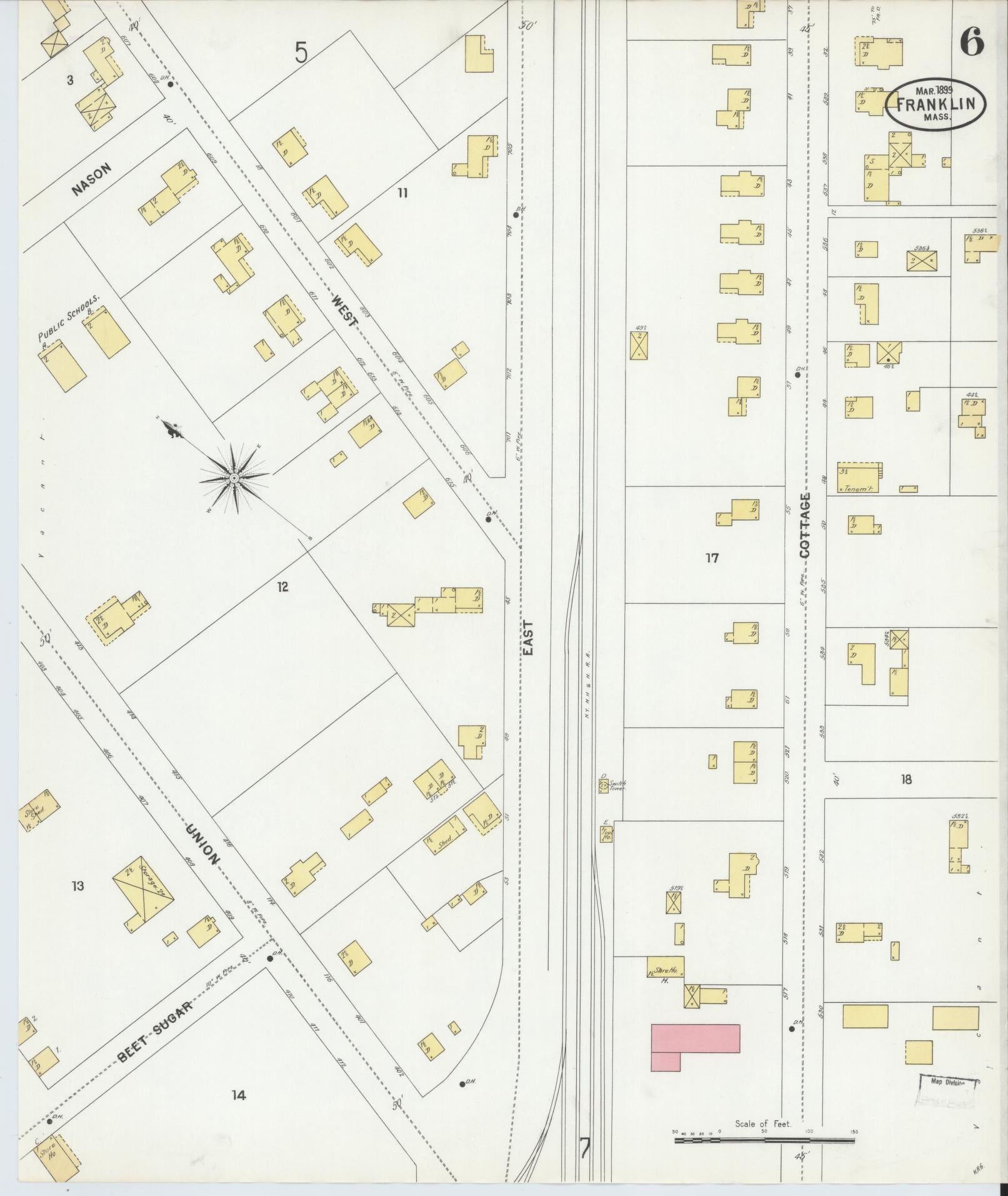 Sanborn Fire Insurance Map from Franklin, Norfolk County, Massachusetts (1899), Sheet #0006 - Complete Map Set gallery image, historic Sanborn map, vintage wall art, Massachusetts Massachusetts
