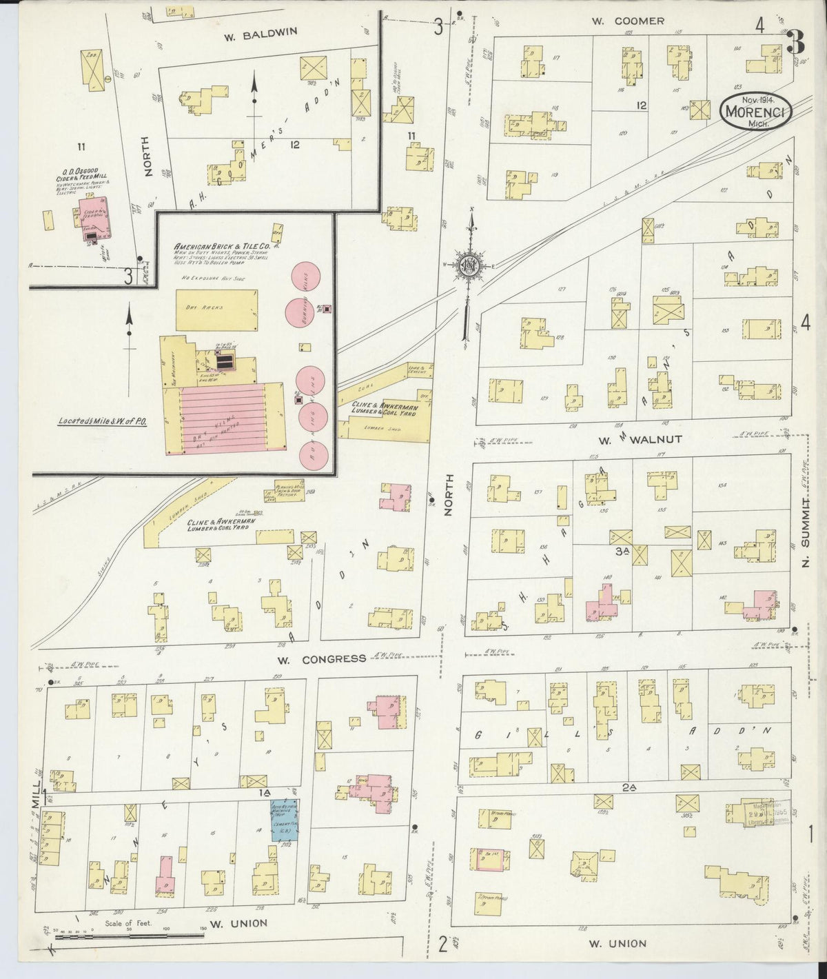 Sanborn Fire Insurance Map from Morenci, Lenawee County, Michigan (1914), Sheet #0003 - Historic Sanborn Fire Insurance Map Print, vintage old map wall art, antique decor, genealogy gift, Michigan Michigan map