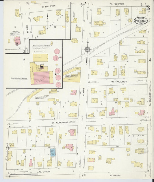 Sanborn Fire Insurance Map from Morenci, Lenawee County, Michigan (1914), Sheet #0003 - Historic Sanborn Fire Insurance Map Print, vintage old map wall art, antique decor, genealogy gift, Michigan Michigan map