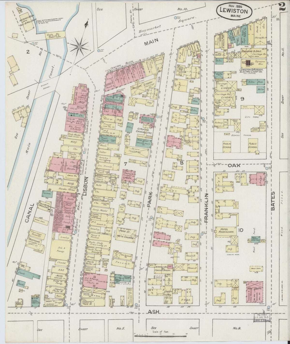 Sanborn Fire Insurance Map from Lewiston, Androscoggin County, Maine (1886), Sheet #0002 - Historic Sanborn Fire Insurance Map Print, vintage old map wall art, antique decor, genealogy gift, Maine Maine map