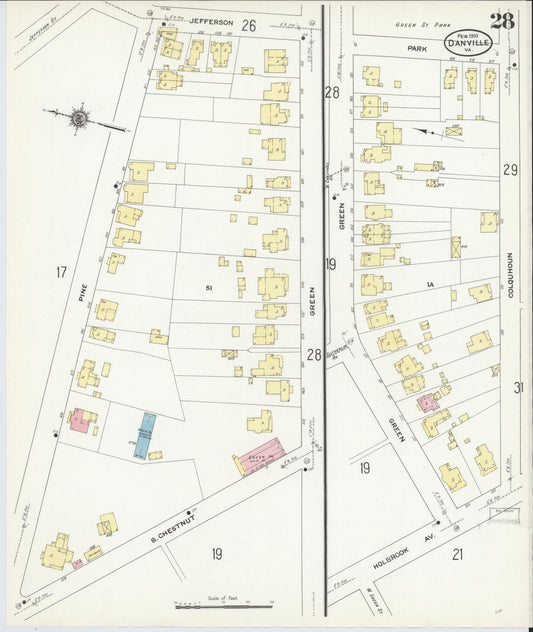 Sanborn Fire Insurance Map from Danville, Independent Cities, Virginia (1910), Sheet #0028 - Historic Sanborn Fire Insurance Map Print, vintage old map wall art, antique decor, genealogy gift, Virginia Virginia map