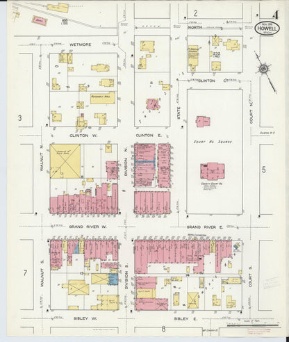 Sanborn Fire Insurance Map from Howell, Livingston County, Michigan (1916), Sheet #0004 - Complete Map Set gallery image, historic Sanborn map, vintage wall art, Michigan Michigan