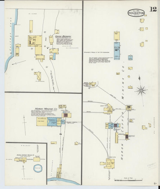 Sanborn Fire Insurance Map from Houghton, Houghton County, Michigan (1893), Sheet #0012 - Historic Sanborn Fire Insurance Map Print, vintage old map wall art, antique decor, genealogy gift, Michigan Michigan map