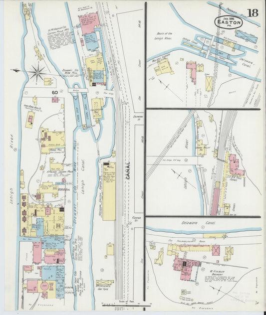 Sanborn Fire Insurance Map from Easton, Northampton County, Pennsylvania (1892), Sheet #0018 - Historic Sanborn Fire Insurance Map Print, vintage old map wall art, antique decor, genealogy gift, Pennsylvania Pennsylvania map