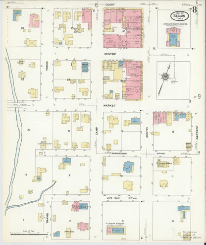 Sanborn Fire Insurance Map from Seguin, Guadalupe County, Texas (1912), Sheet #0008 - Complete Map Set gallery image, historic Sanborn map, vintage wall art, Texas Texas