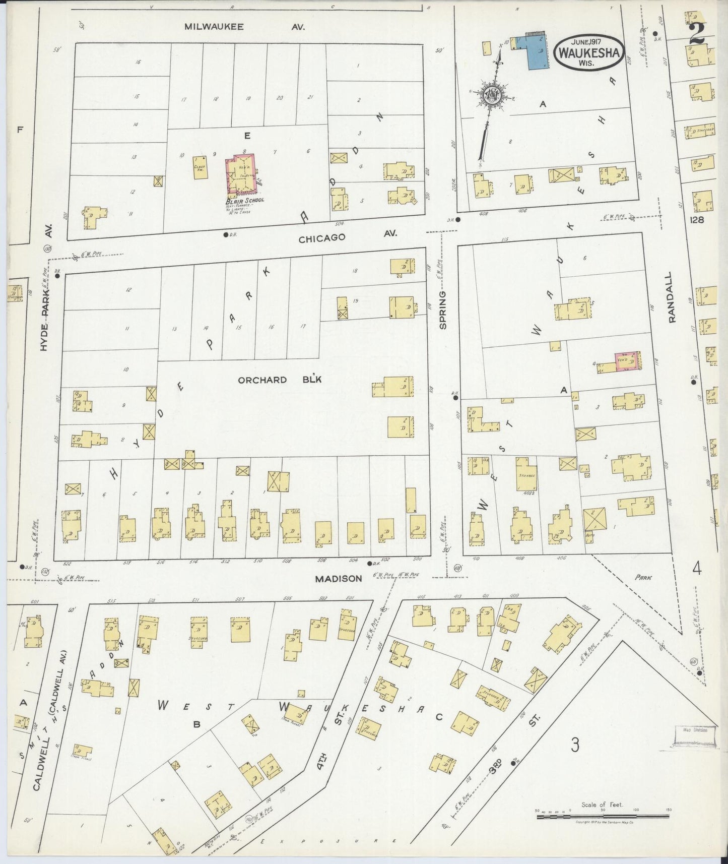 Sanborn Fire Insurance Map from Waukesha, Waukesha County, Wisconsin (1917), Sheet #0002 - Complete Map Set gallery image, historic Sanborn map, vintage wall art, Wisconsin Wisconsin