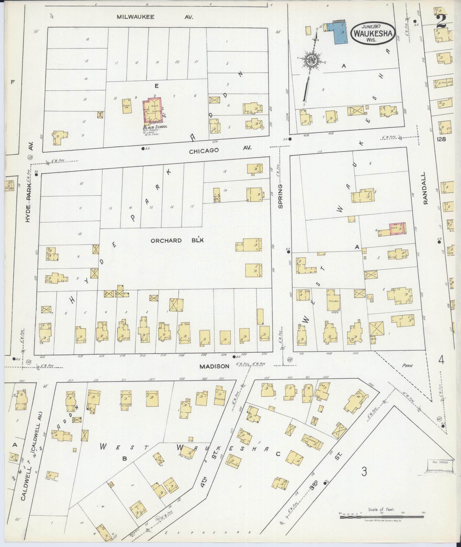 Sanborn Fire Insurance Map from Waukesha, Waukesha County, Wisconsin (1917), Sheet #0002 - Complete Map Set gallery image, historic Sanborn map, vintage wall art, Wisconsin Wisconsin