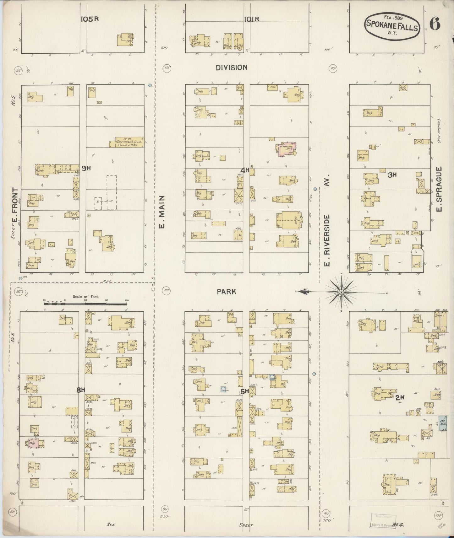 Sanborn Fire Insurance Map from Spokane, Spokane County, Washington (1889), Sheet #0006 - Complete Map Set gallery image, historic Sanborn map, vintage wall art, Washington Washington
