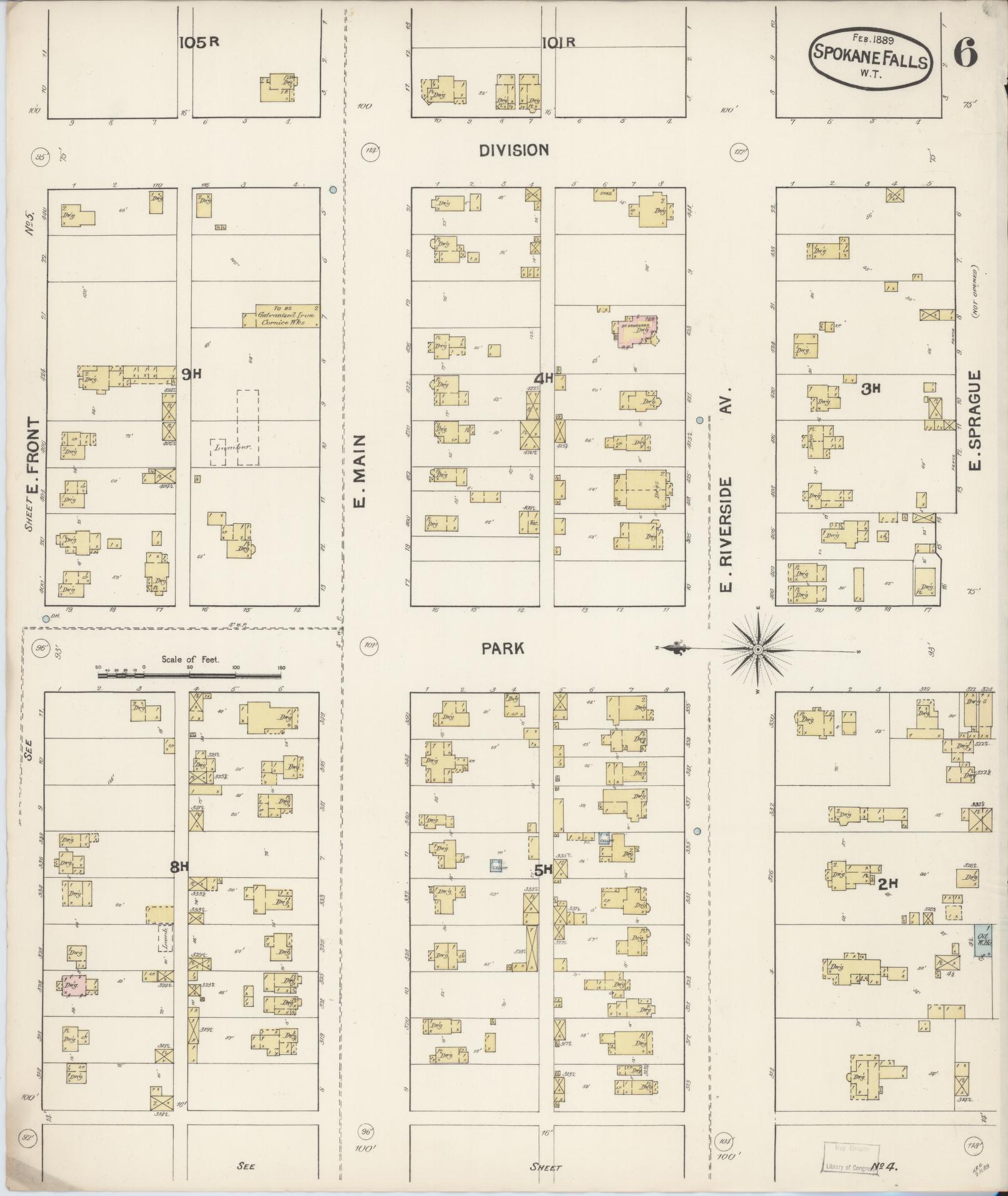 Sanborn Fire Insurance Map from Spokane, Spokane County, Washington (1889), Sheet #0006 - Complete Map Set gallery image, historic Sanborn map, vintage wall art, Washington Washington