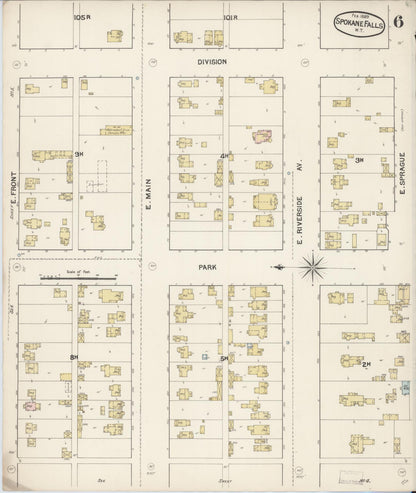 Sanborn Fire Insurance Map from Spokane, Spokane County, Washington (1889), Sheet #0006 - Complete Map Set gallery image, historic Sanborn map, vintage wall art, Washington Washington