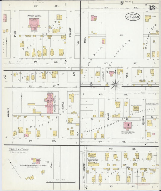 Sanborn Fire Insurance Map from Lincoln, Logan County, Illinois (1902), Sheet #0013 - Historic Sanborn Fire Insurance Map Print, vintage old map wall art, antique decor, genealogy gift, Illinois Illinois map