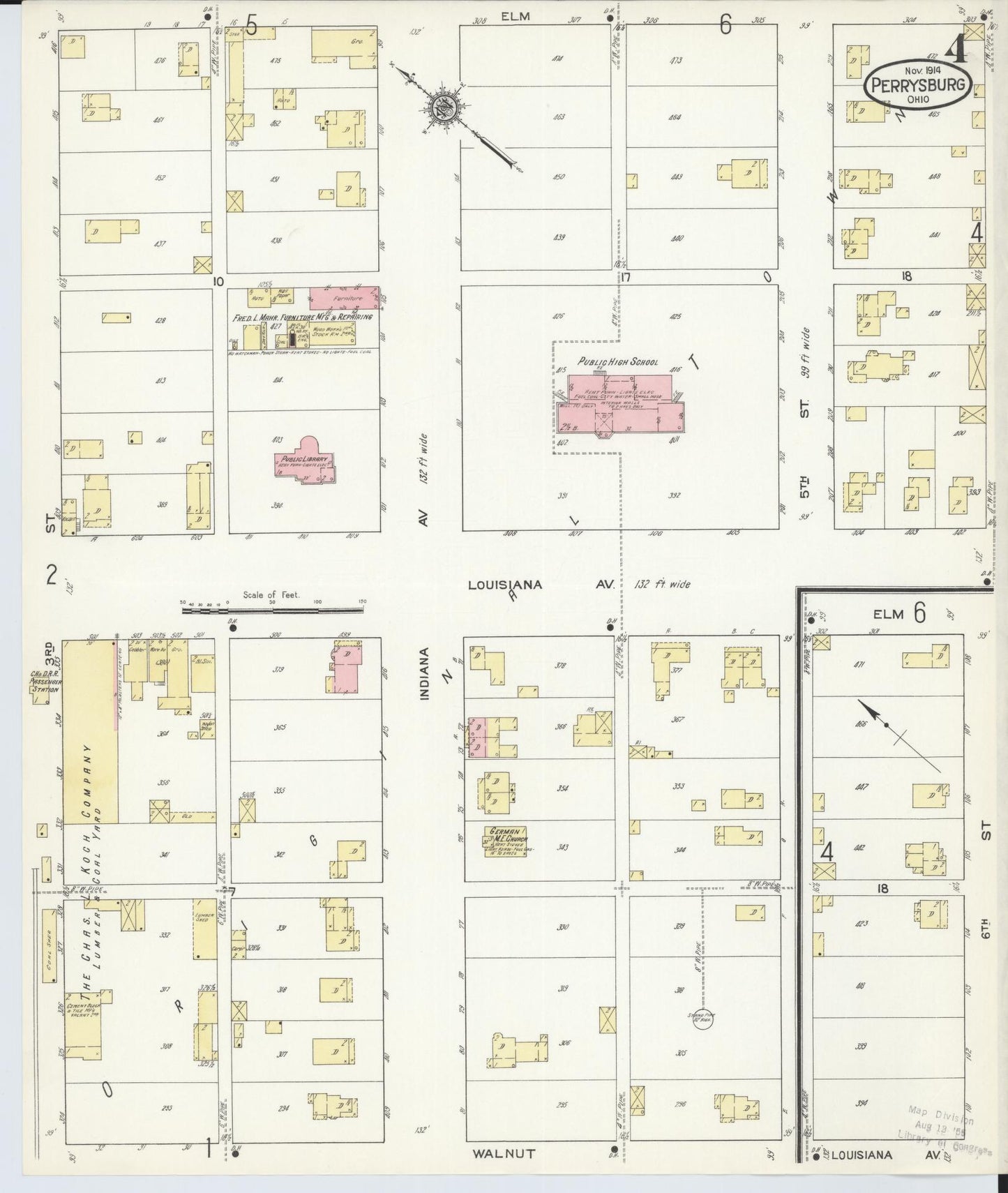 Sanborn Fire Insurance Map from Perrysburg, Wood County, Ohio (1914), Sheet #0004 - Complete Map Set gallery image, historic Sanborn map, vintage wall art, Ohio Ohio
