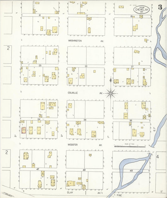 Sanborn Fire Insurance Map from Chewelah, Stevens County, Washington (1908), Sheet #0003 - Historic Sanborn Fire Insurance Map Print, vintage old map wall art, antique decor, genealogy gift, Washington Washington map